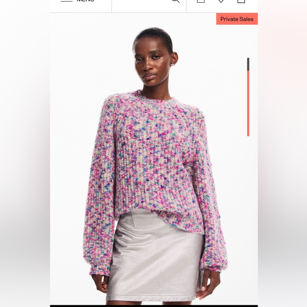 Multicolored long-sleeve sweater with a round neck, blouson sleeves